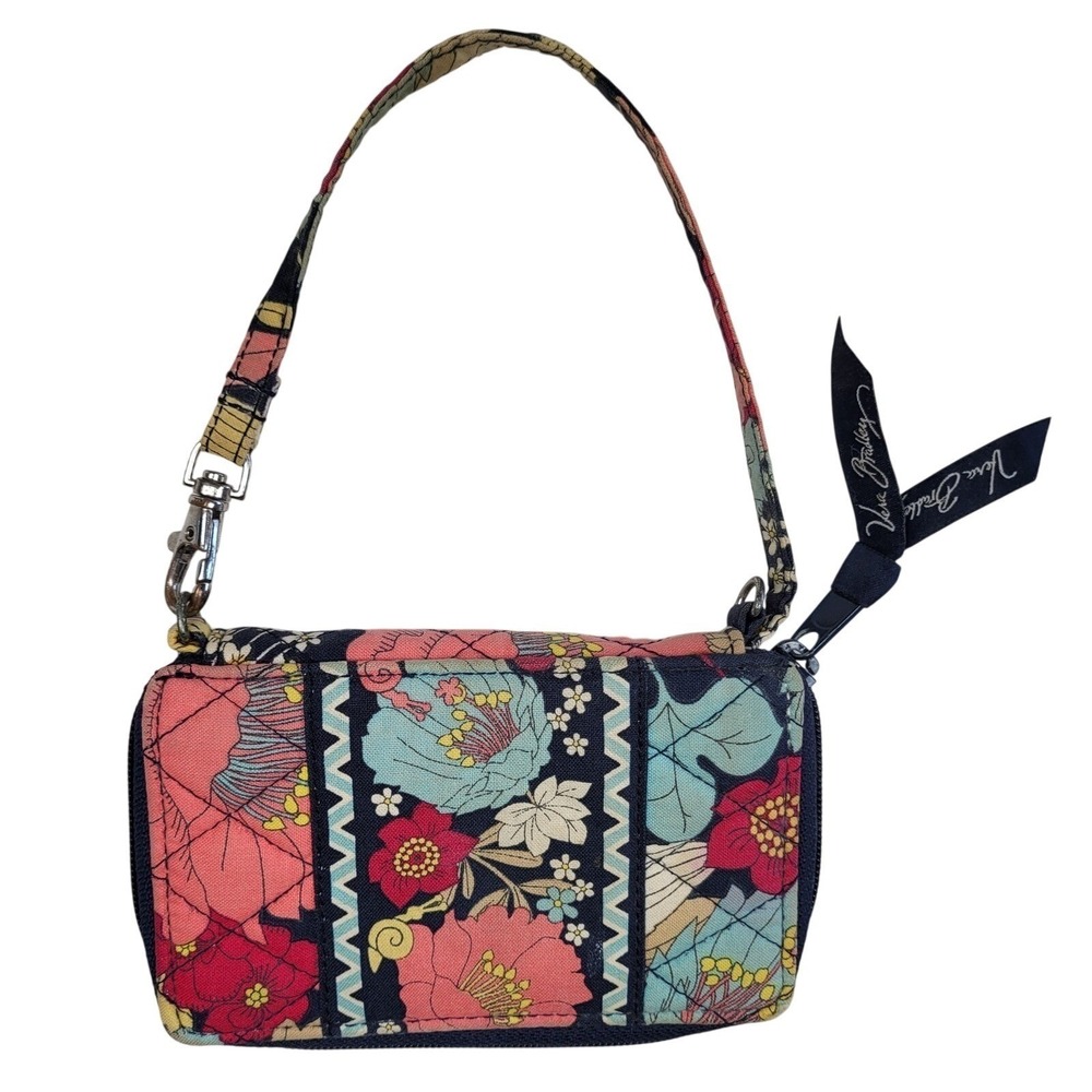 Vera Bradley Happy Trails Carry It All Wristlet Wallet‎ Floral Navy - Picture 3 of 8